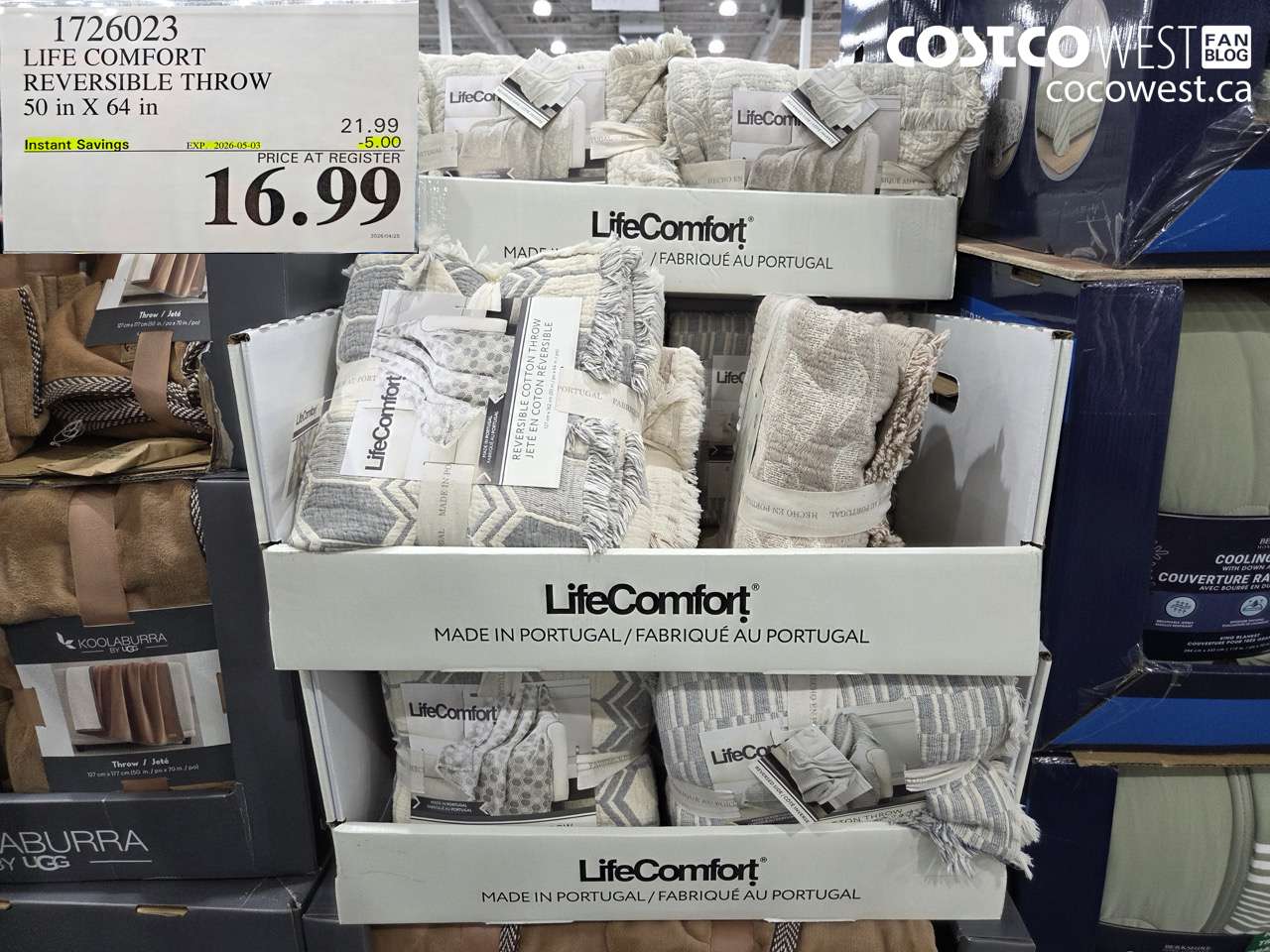 1726023 LIFE COMFORT REVERSIBLE THROW 50 IN X 64 IN ($5.00 INSTANT SAVINGS EXPIRES ON 2026-05-03) $16.99