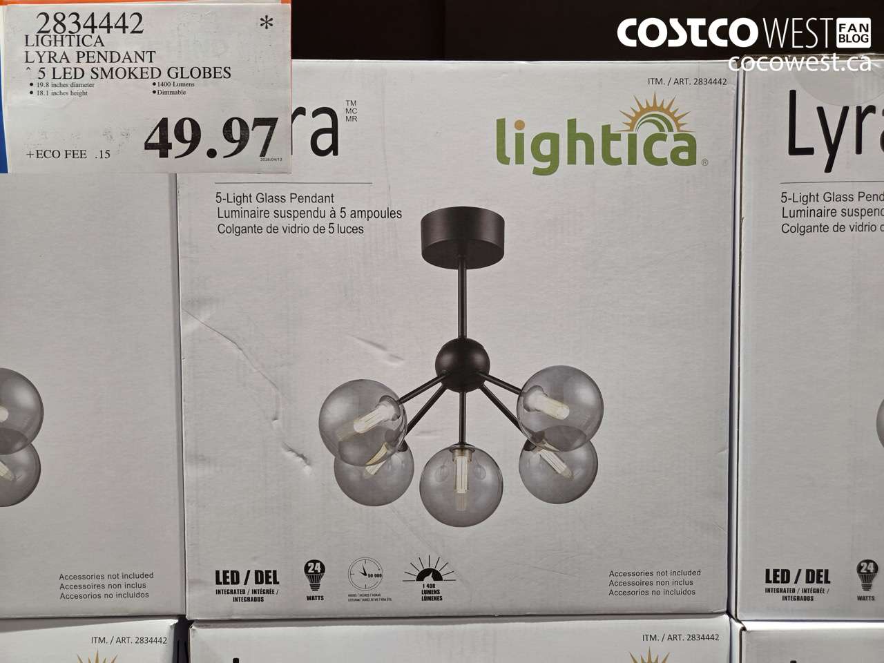 28344442 LIGHTICA LYRA PENDANT 5 LED SMOKED GLOBES $49.97
