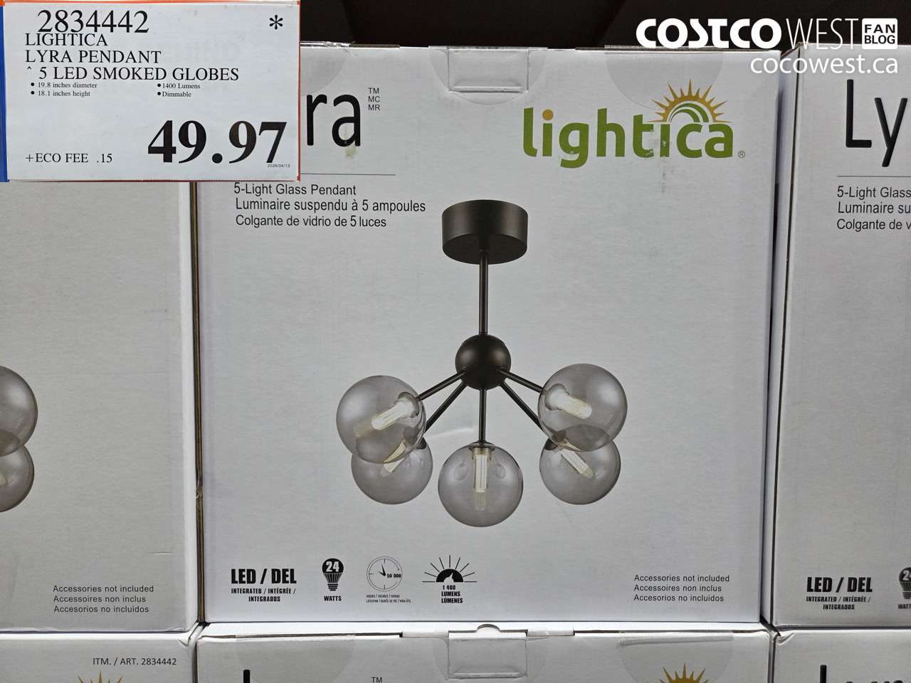 2834442 LIGHTICA LYRA PENDANT 5 LED SMOKED GLOBES $49.97