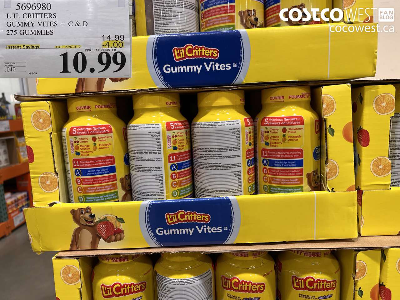 5696980 L'IL CRITTERS GUMMY VITES + C & D 275 GUMMIES ($4.00 INSTANT SAVINGS EXPIRES ON 2026-04-12) $10.99