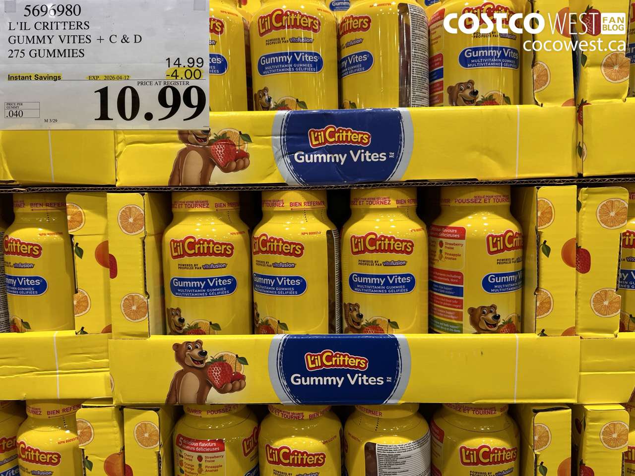 5696980 L'IL CRITTERS GUMMY VITES + C & D 275 GUMMIES ($4.00 INSTANT SAVINGS EXPIRES ON 2026-04-12) $10.99