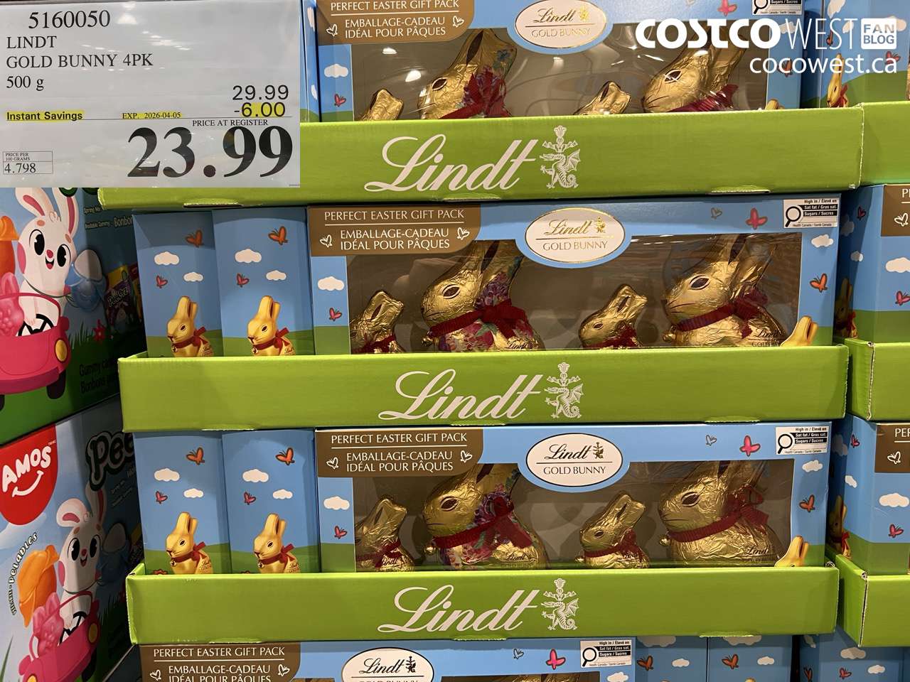 5160050 LINDT GOLD BUNNY 4PK 500 G ($6.00 INSTANT SAVINGS EXPIRES ON 2026-04-05) $23.99