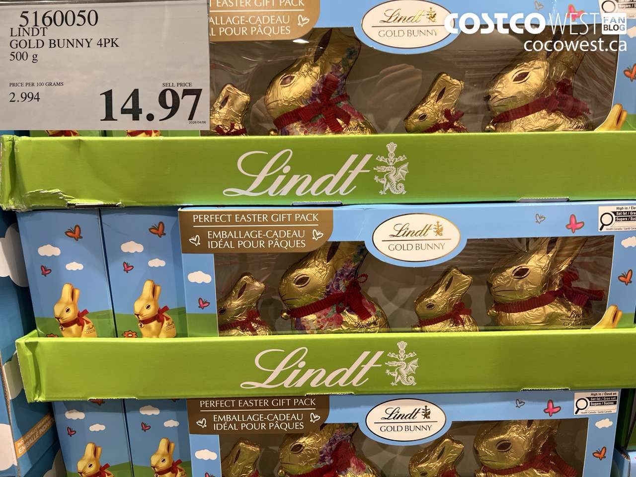 5160050 LINDT GOLD BUNNY 4PK 500 G $14.97