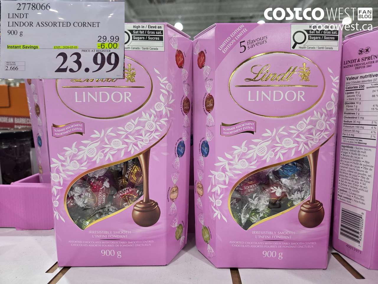 2778066 LINDT LINDOR ASSORTED CORNET 900 G ($6.00 INSTANT SAVINGS EXPIRES ON 2026-05-03) $23.99