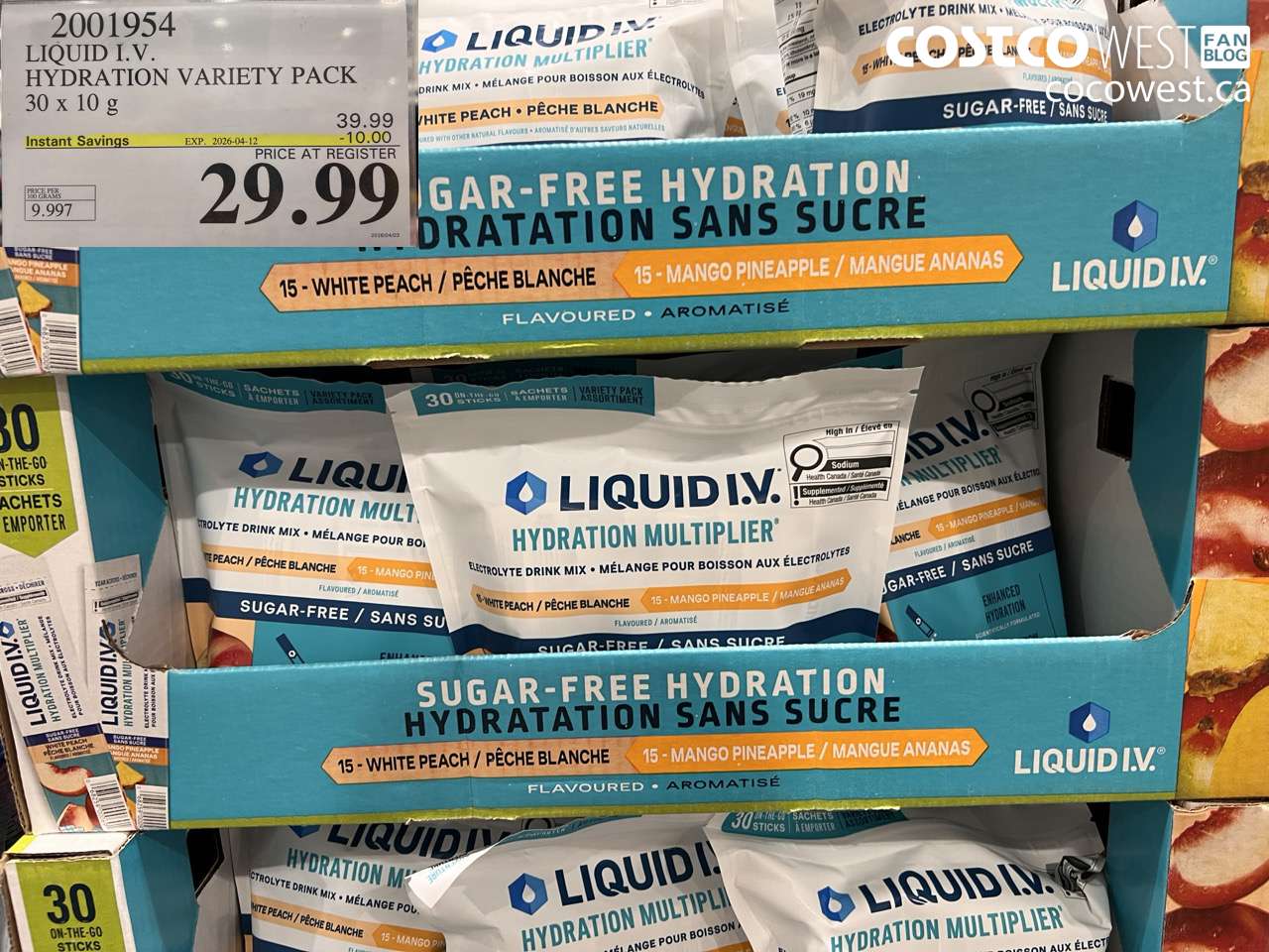 2001954 LIQUID I.V. HYDRATION VARIETY PACK 30 X 10 G ($10.00 INSTANT SAVINGS EXPIRES ON 2026-04-12) $29.99