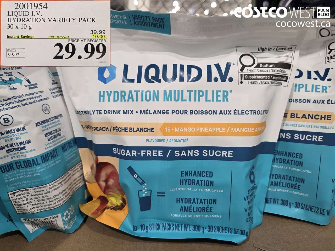 2001954 LIQUID I.V. HYDRATION VARIETY PACK 30 X 10 G ($10.00 INSTANT SAVINGS EXPIRES ON 2026-04-12) $29.99