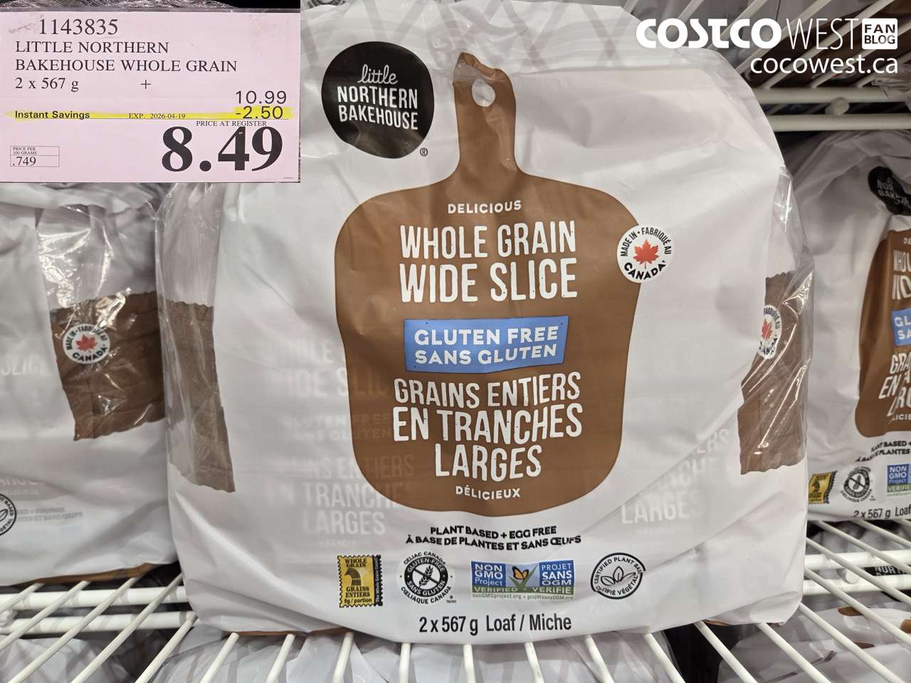 1143835 LITTLE NORTHERN BAKEHOUSE WHOLE GRAIN 2 X 567 G ($2.50 INSTANT SAVINGS EXPIRES ON 2026-04-19) $8.49