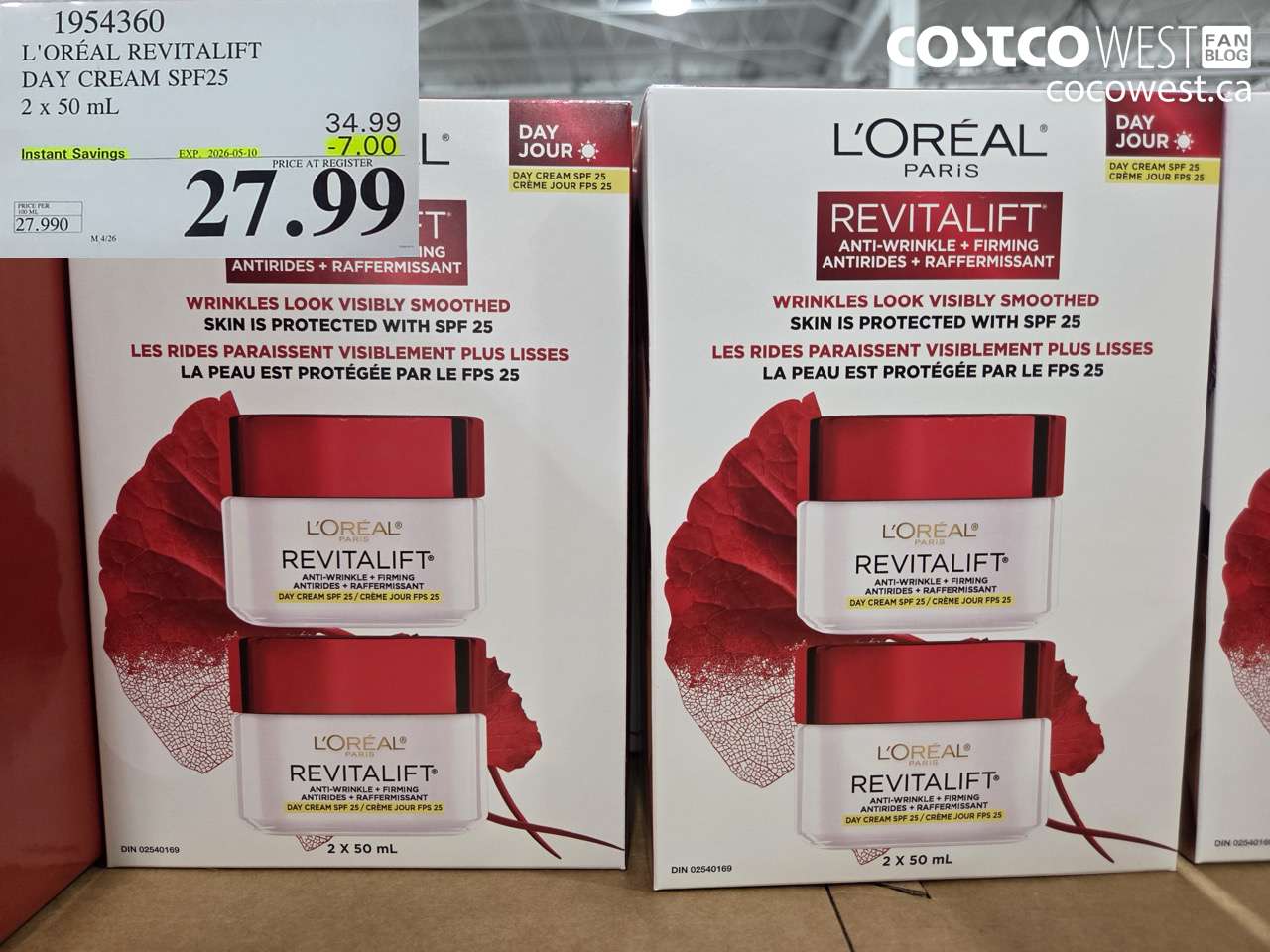 1954360 L'OREAL REVITALIFT DAY CREAM SPF25 2 X 50 ML ($7.00 INSTANT SAVINGS EXPIRES ON 2026-05-10) $27.99