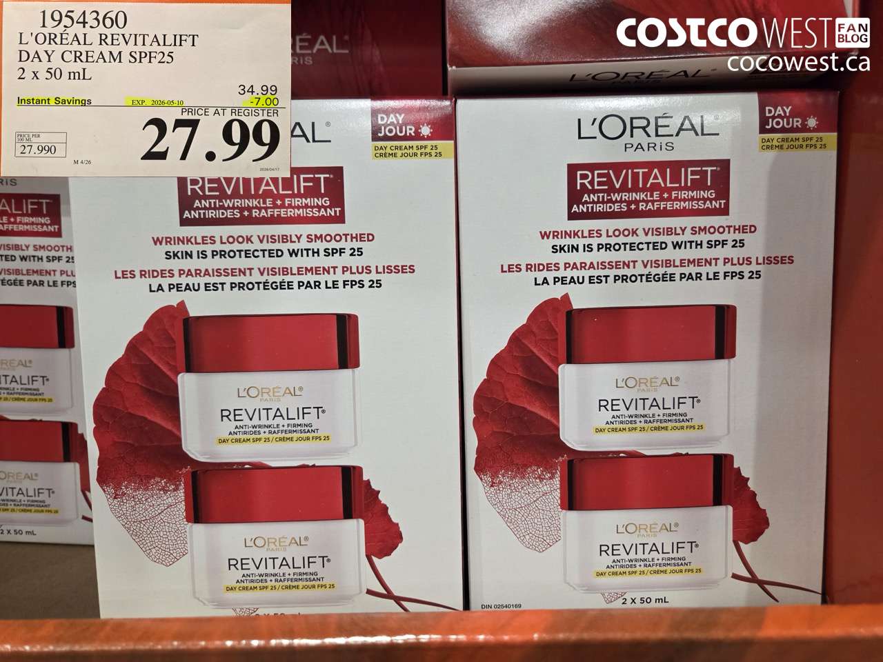 1954360 L'ORÉAL REVITALIFT DAY CREAM SPF25 2 X 50 ML ($7.00 INSTANT SAVINGS EXPIRES ON 2026-05-10) $27.99