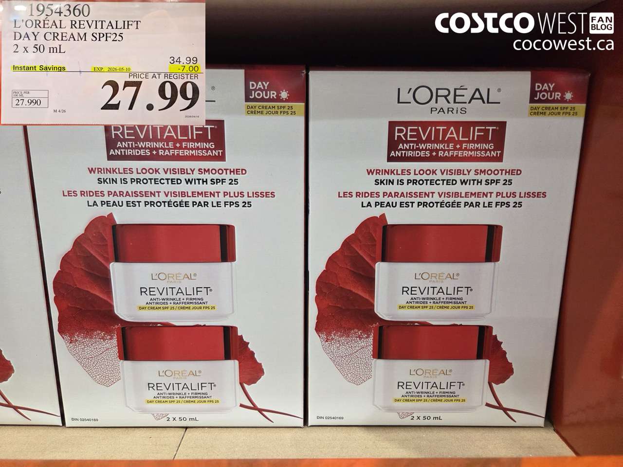 1954360 L'ORÉAL REVITALIFT DAY CREAM SPF25 2 X 50 ML ($7.00 INSTANT SAVINGS EXPIRES ON 2026-05-10) $27.99