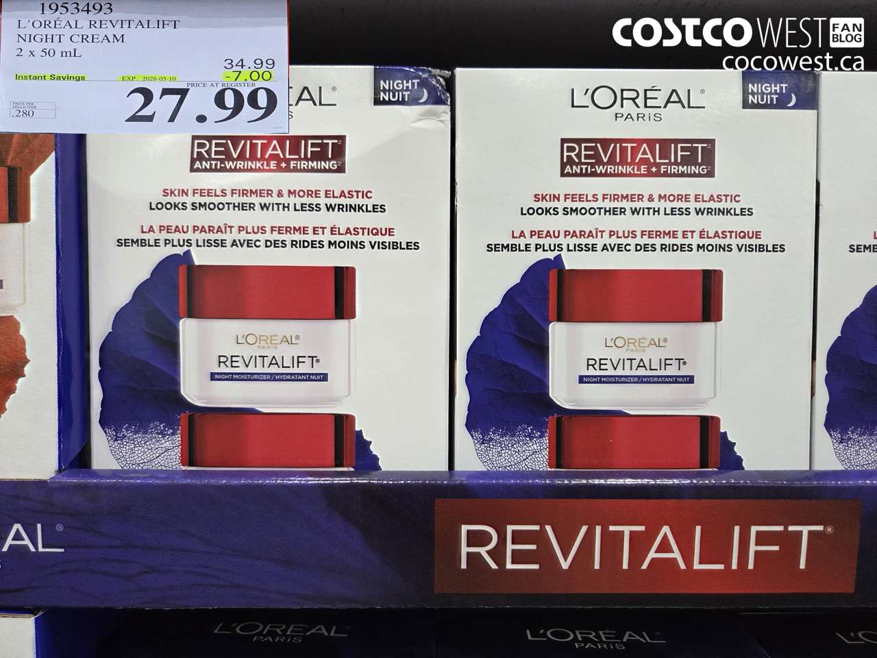 1953493 L'OREAL REVITALIFT NIGHT CREAM 2 X 50ML ($7.00 INSTANT SAVINGS EXPIRES ON 2026-05-10) $27.99