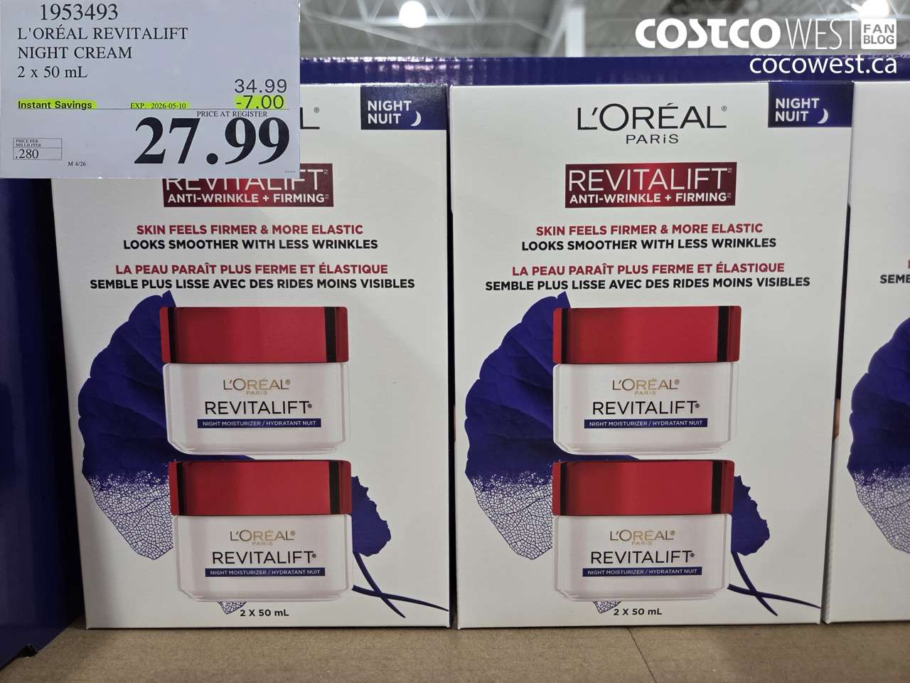 1953493 L'OREAL REVITALIFT NIGHT CREAM 2 X 50 ML ($7.00 INSTANT SAVINGS EXPIRES ON 2026-05-10) $27.99