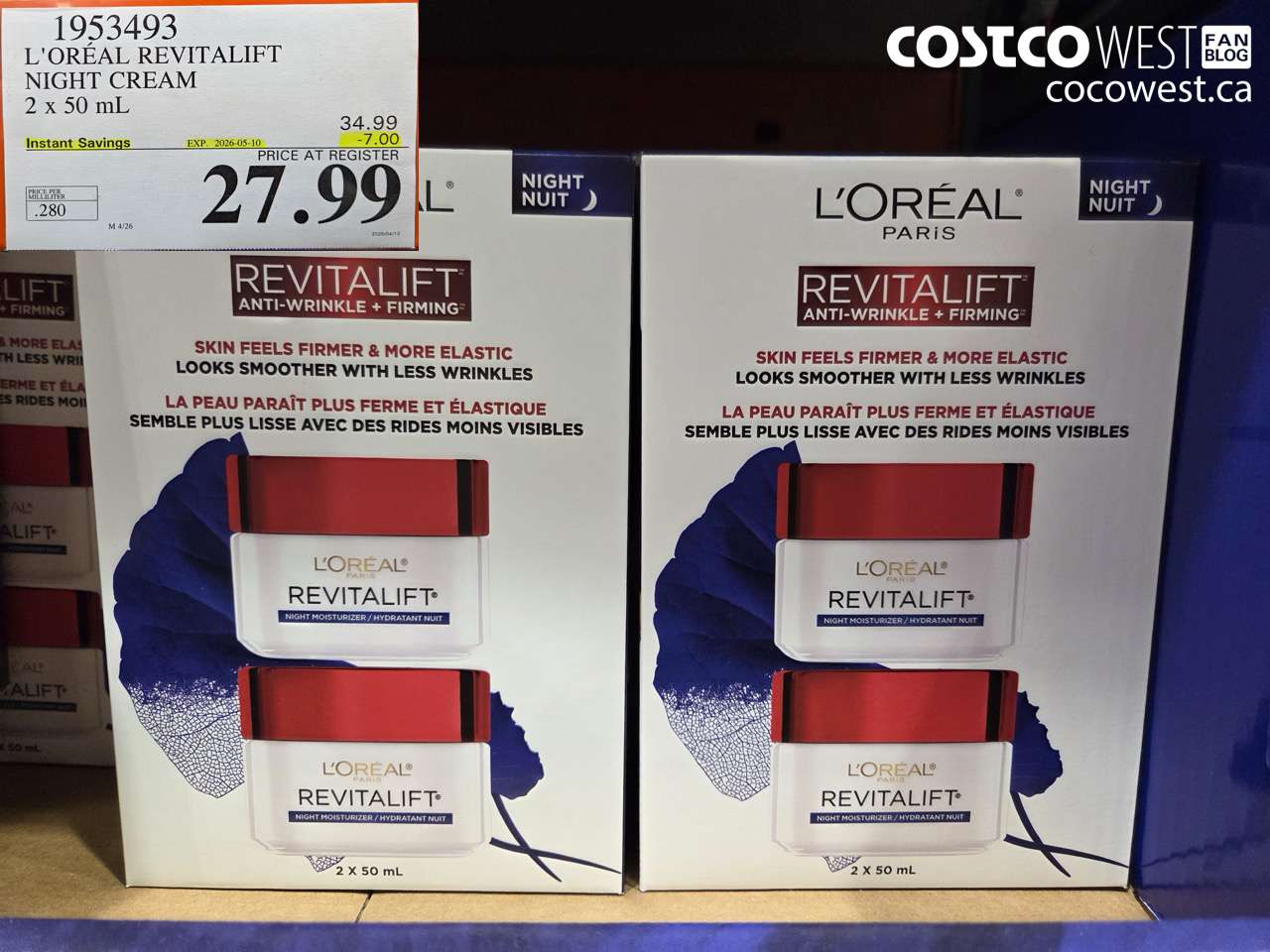 1953493 L'ORÉAL REVITALIFT NIGHT CREAM 2 X 50 ML ($7.00 INSTANT SAVINGS EXPIRES ON 2026-05-10) $27.99