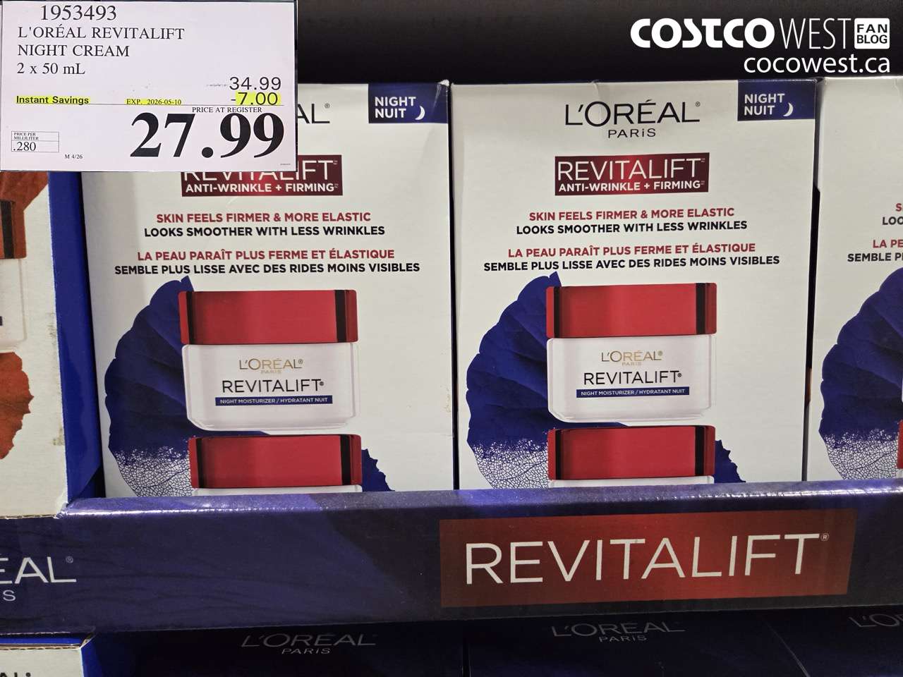1953493 L'OREAL REVITALIFT NIGHT CREAM 2 X 50 ML ($7.00 INSTANT SAVINGS EXPIRES ON 2026-05-10) $27.99