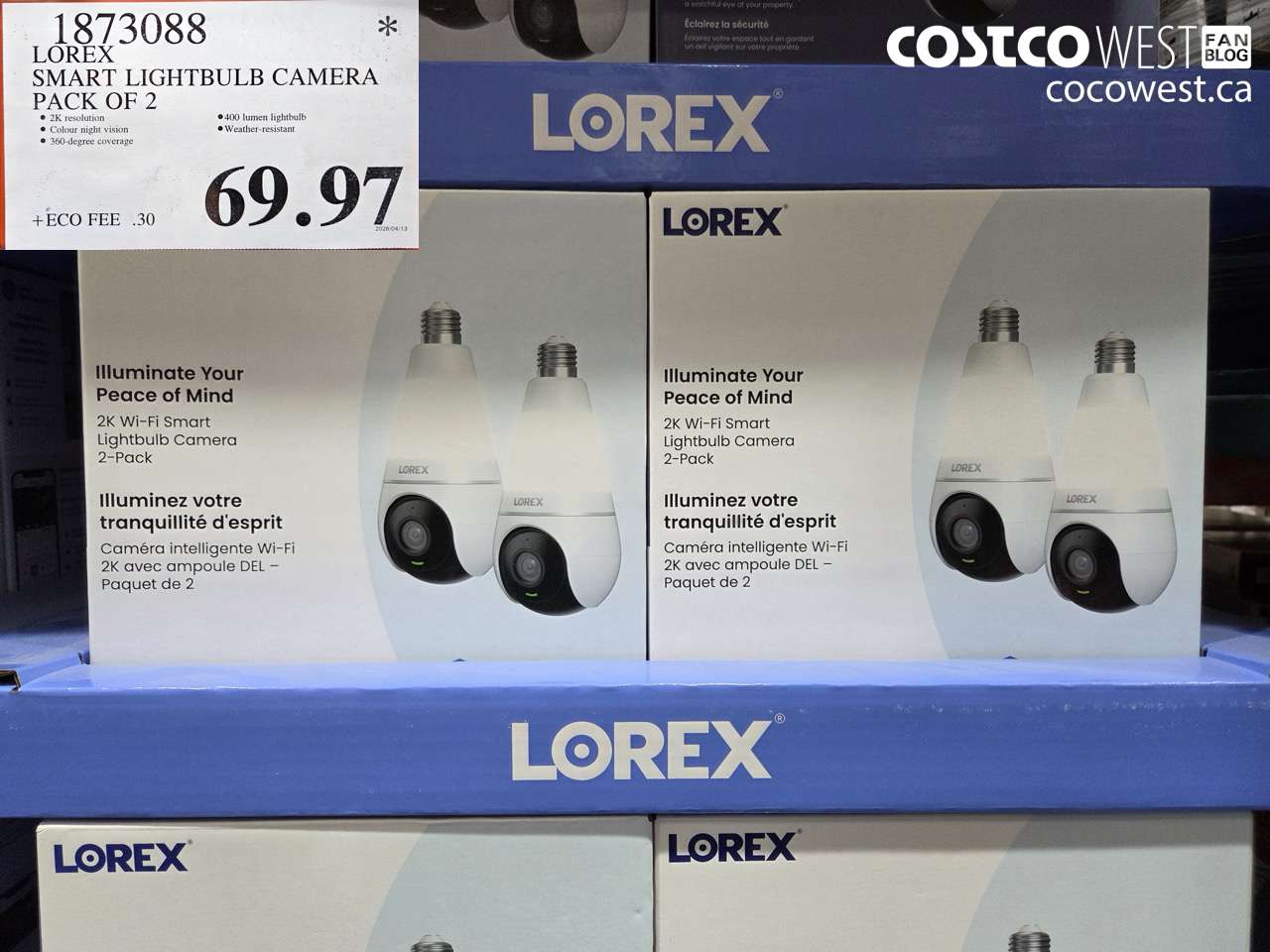 1873088 LOREX SMART LIGHTBULB CAMERA PACK OF 2 $69.97