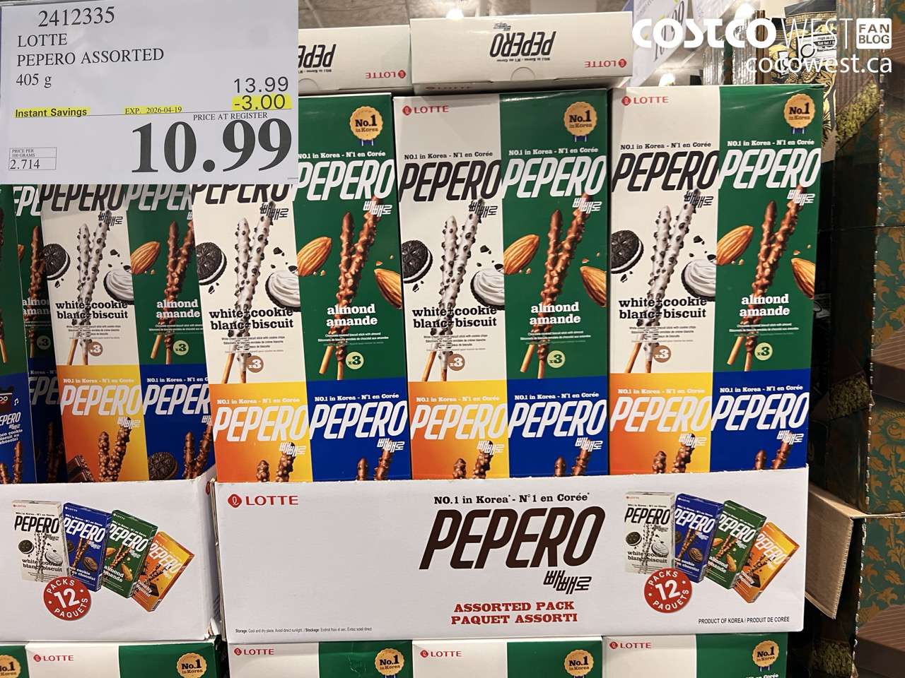 2412335 LOTTE PEPERO ASSORTED 405 G ($3.00 INSTANT SAVINGS EXPIRES ON 2026-04-19) $10.99