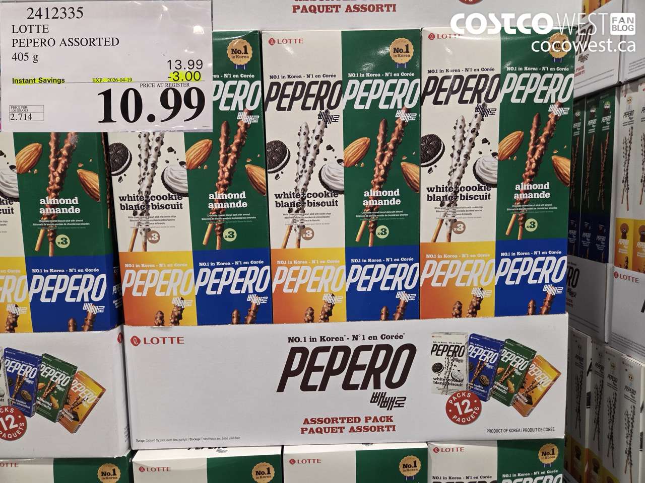 2412335 LOTTE PEPERO ASSORTED 405 G ($3.00 INSTANT SAVINGS EXPIRES ON 2026-04-19) $10.99
