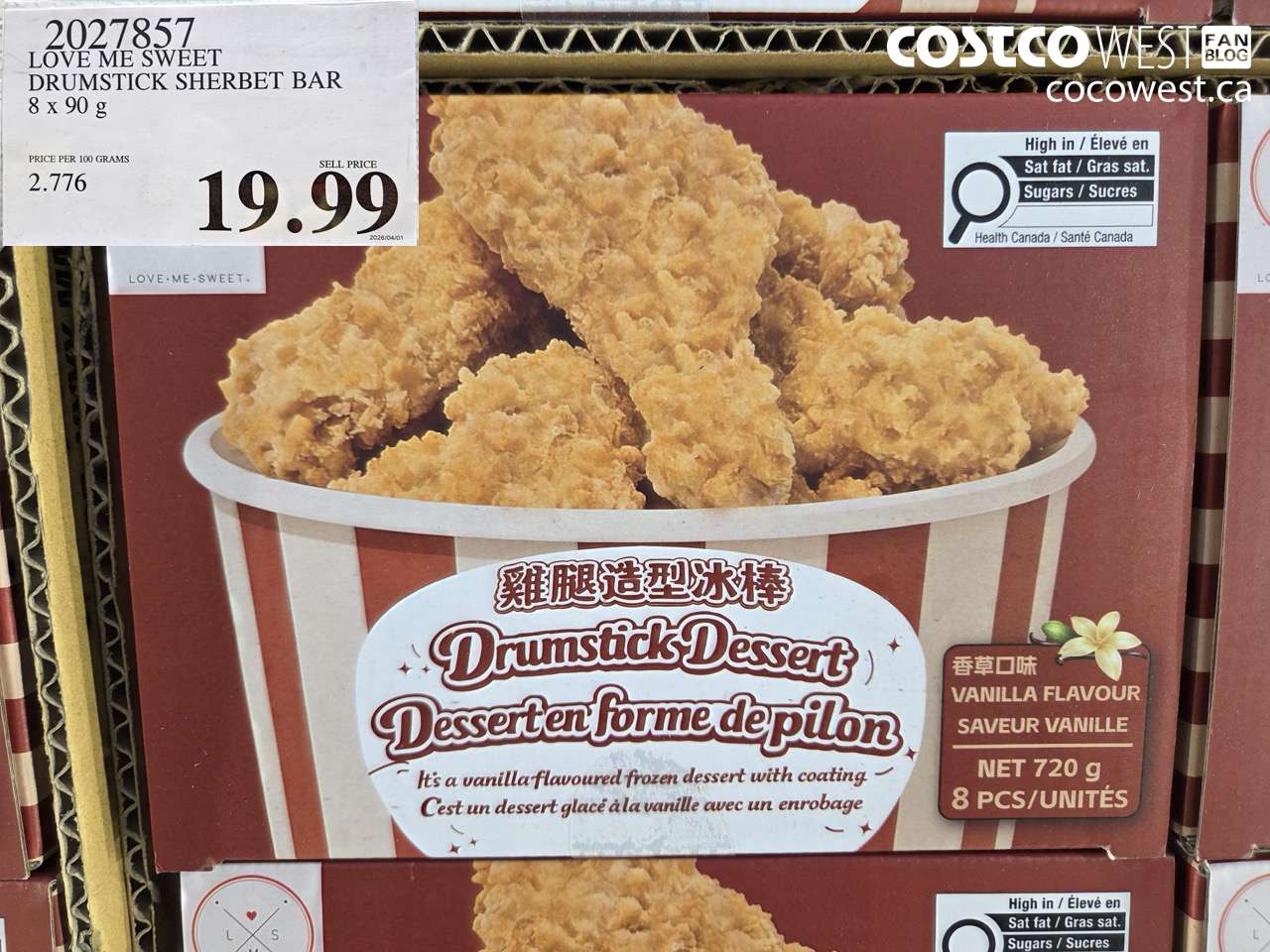 2027857 LOVE ME SWEET DRUMSTICK SHERBET BAR 8 X 90 G $19.99