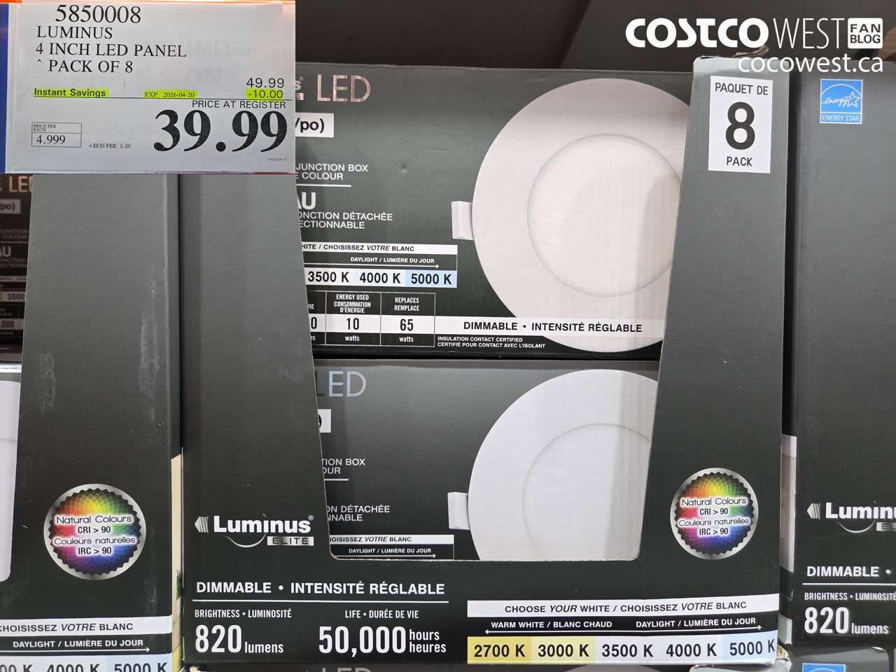 585008 LUMINUS 4 INCH LED PANEL PACK OF 8 ($10.00 INSTANT SAVINGS EXPIRES ON 2026-04-20) $39.99