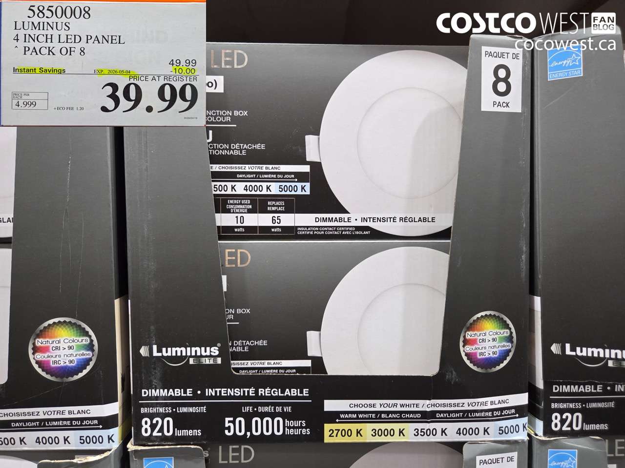 585008 LUMINUS 4 INCH LED PANEL PACK OF 8 ($10.00 INSTANT SAVINGS EXPIRES ON 2026-05-04) $39.99