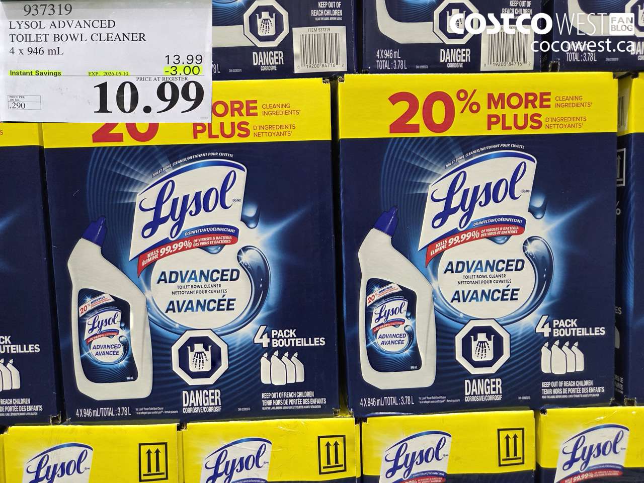 937319 LYSOL ADVANCED TOILET BOWL CLEANER 4 X 946 ML ($3.00 INSTANT SAVINGS EXPIRES ON 2026-05-10) $10.99