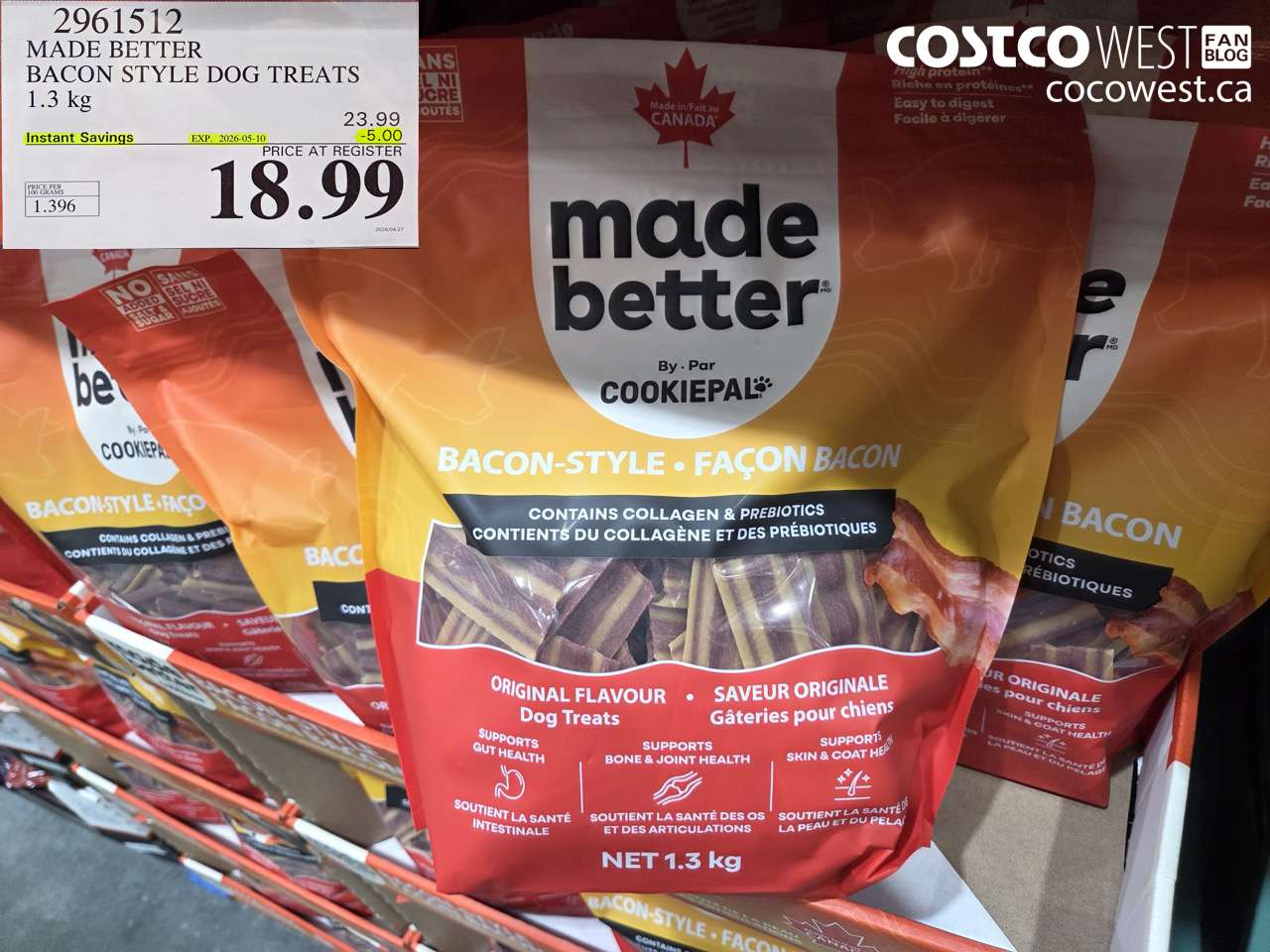 2961512 MADE BETTER BACON STYLE DOG TREATS 1.3 KG ($5.00 INSTANT SAVINGS EXPIRES ON 2026-05-10) $18.99