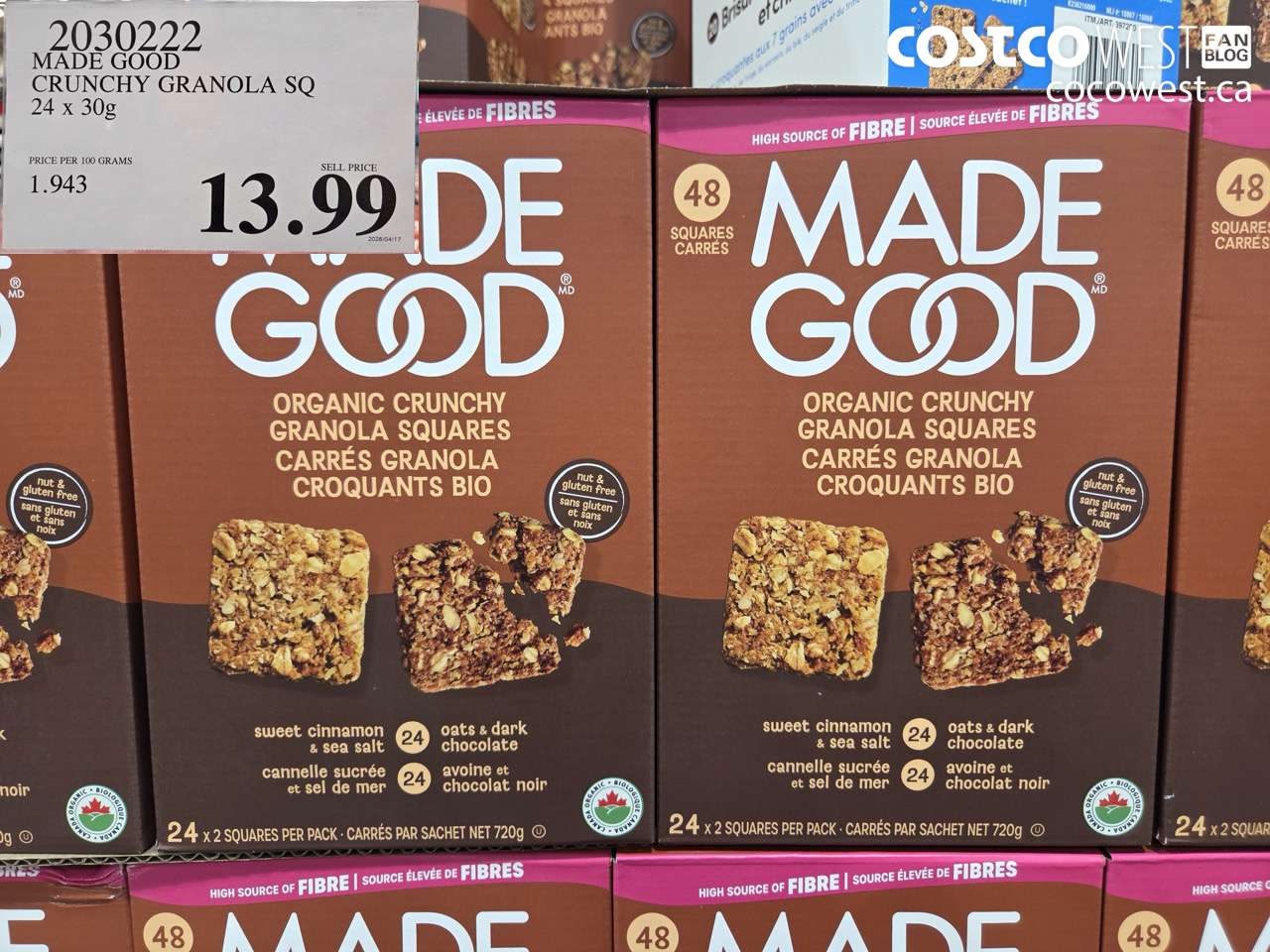 20302222 MADE GOOD CRUNCHY GRANOLA SQ 24 X 30G $13.99