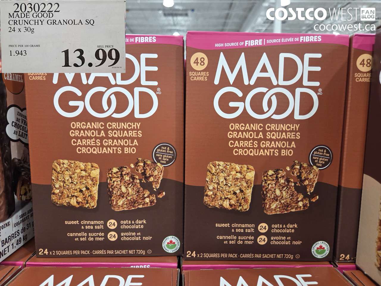 20302222 MADE GOOD CRUNCHY GRANOLA SQ 24 X 30G $13.99