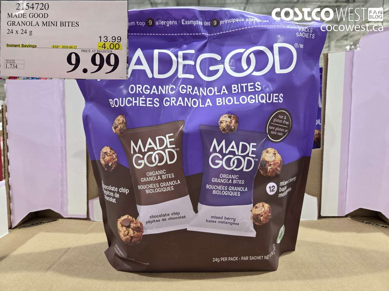 2154720 MADE GOOD GRANOLA MINI BITES 24 X 24 G ($4.00 INSTANT SAVINGS EXPIRES ON 2026-04-12) $9.99