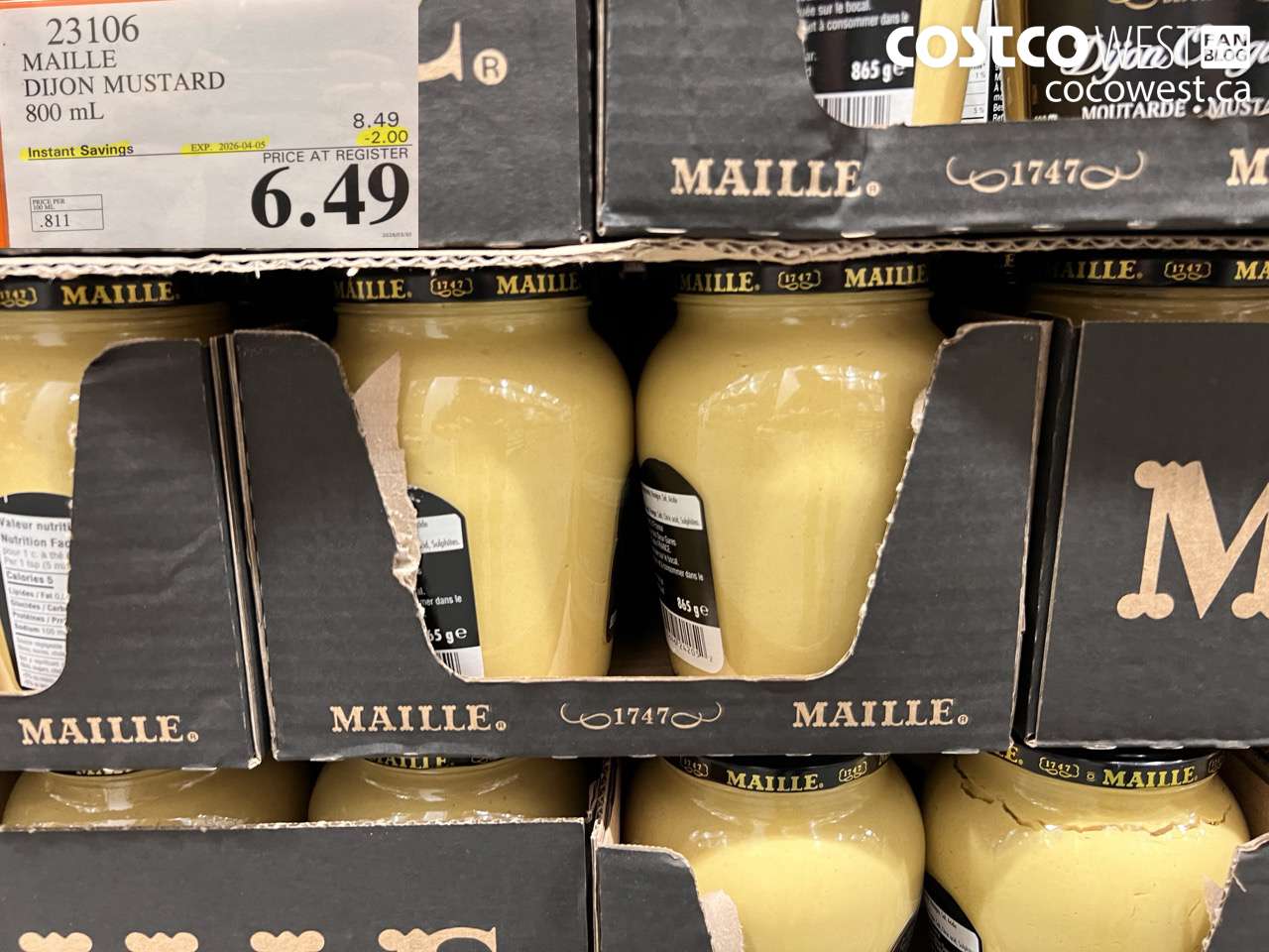 23106 MAILLE DIJON MUSTARD 800 ML ($2.00 INSTANT SAVINGS EXPIRES ON 2026-04-05) $6.49