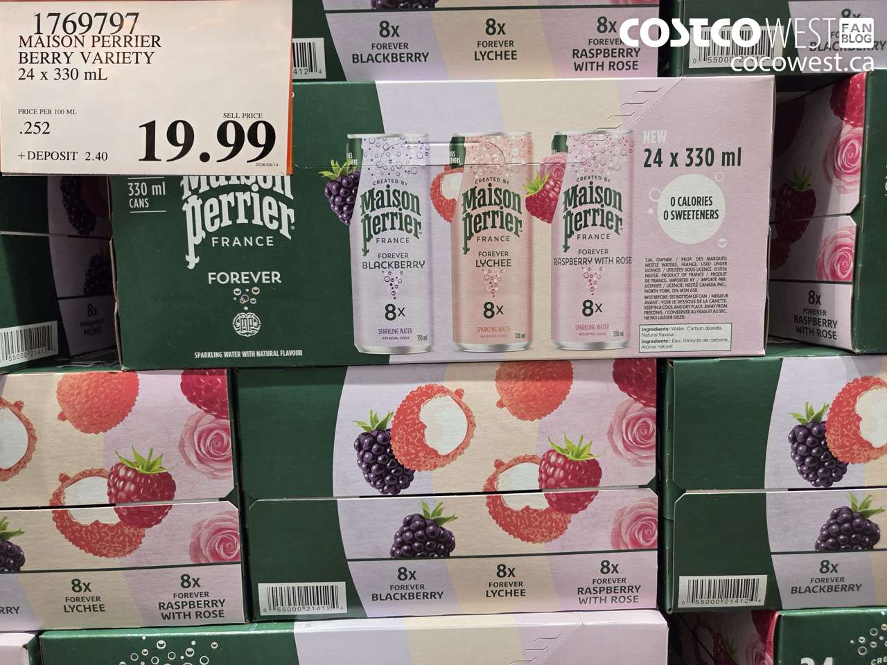 1769797 MAISON PERRIER BERRY VARIETY 24 X 330 ML $19.99
