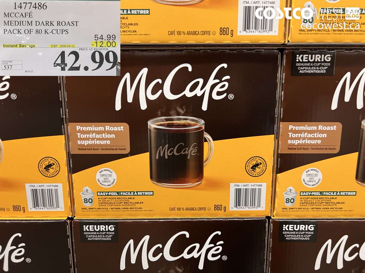 1477486 MCCAFE MEDIUM DARK ROAST PACK OF 80 K-CUPS ($12.00 INSTANT SAVINGS EXPIRES ON 2026-04-12) $42.99