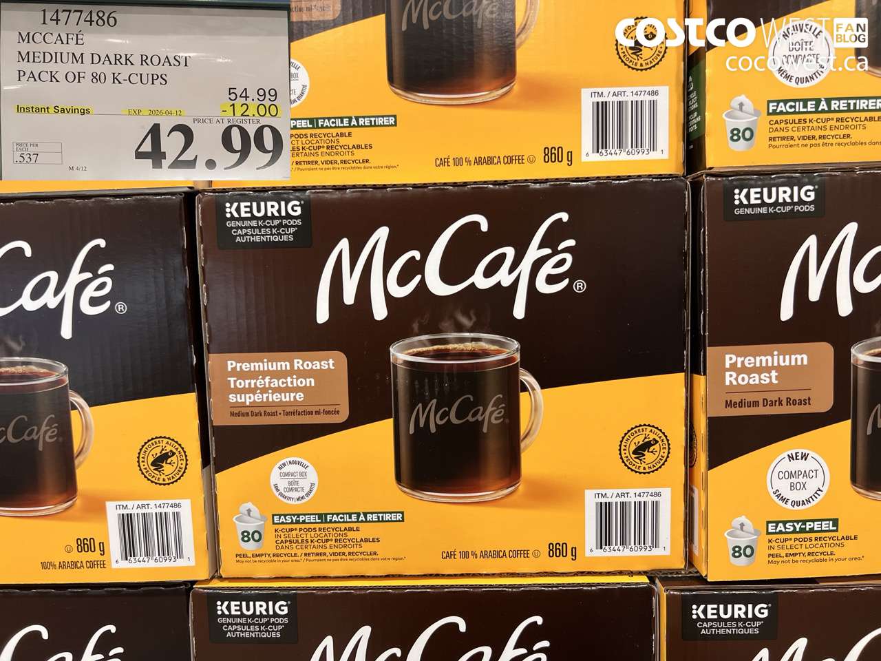 1477486 MCCAFE MEDIUM DARK ROAST PACK OF 80 K-CUPS ($12.00 INSTANT SAVINGS EXPIRES ON 2026-04-12) $42.99