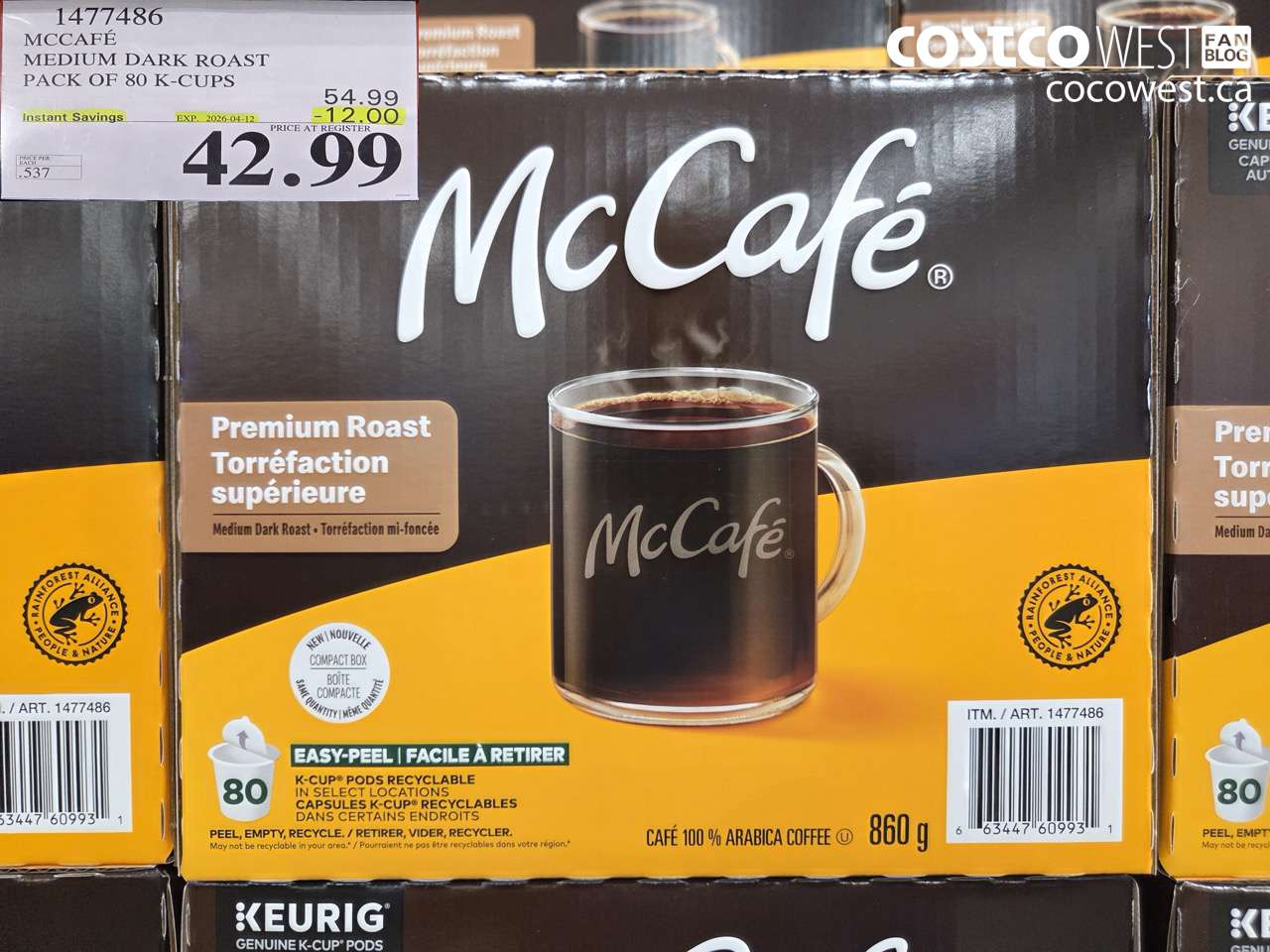 1477486 MCCAFE MEDIUM DARK ROAST PACK OF 80 K-CUPS ($12.00 INSTANT SAVINGS EXPIRES ON 2026-04-12) $42.99