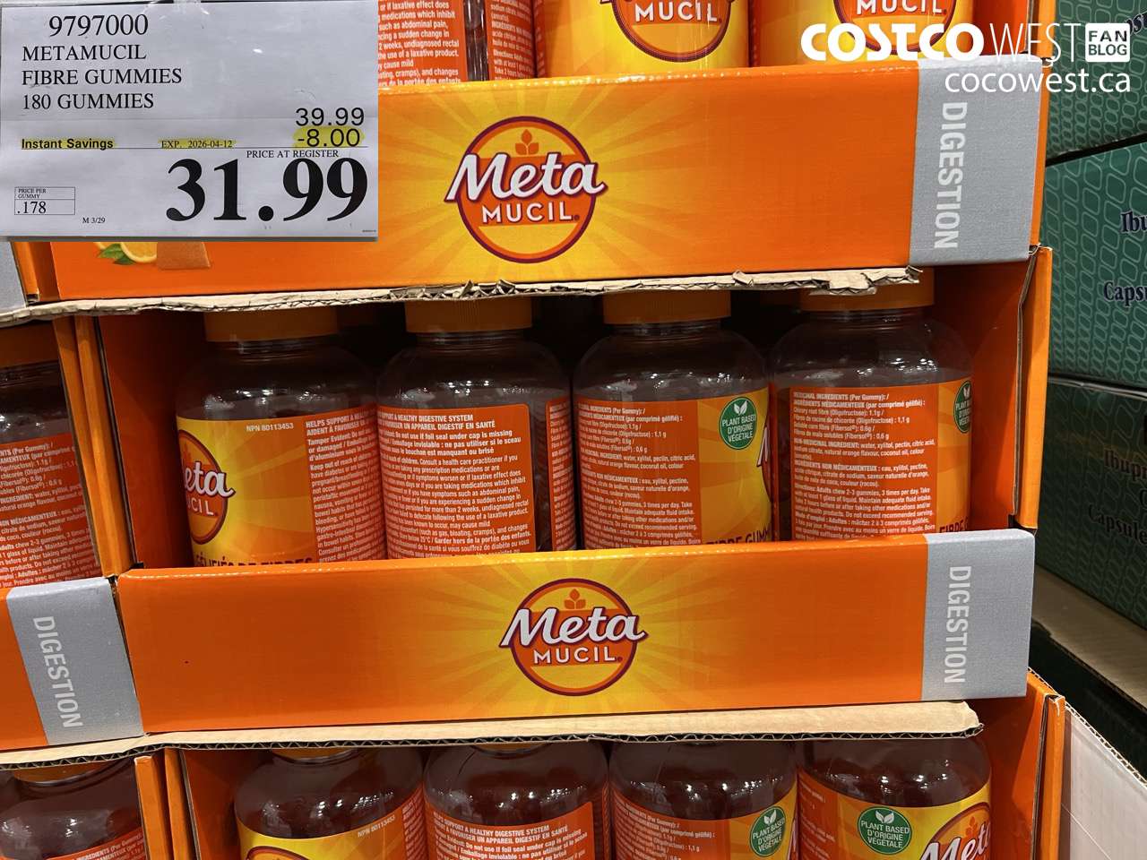 9797000 METAMUCIL FIBRE GUMMIES 180 GUMMIES ($8.00 INSTANT SAVINGS EXPIRES ON 2026-04-12) $31.99