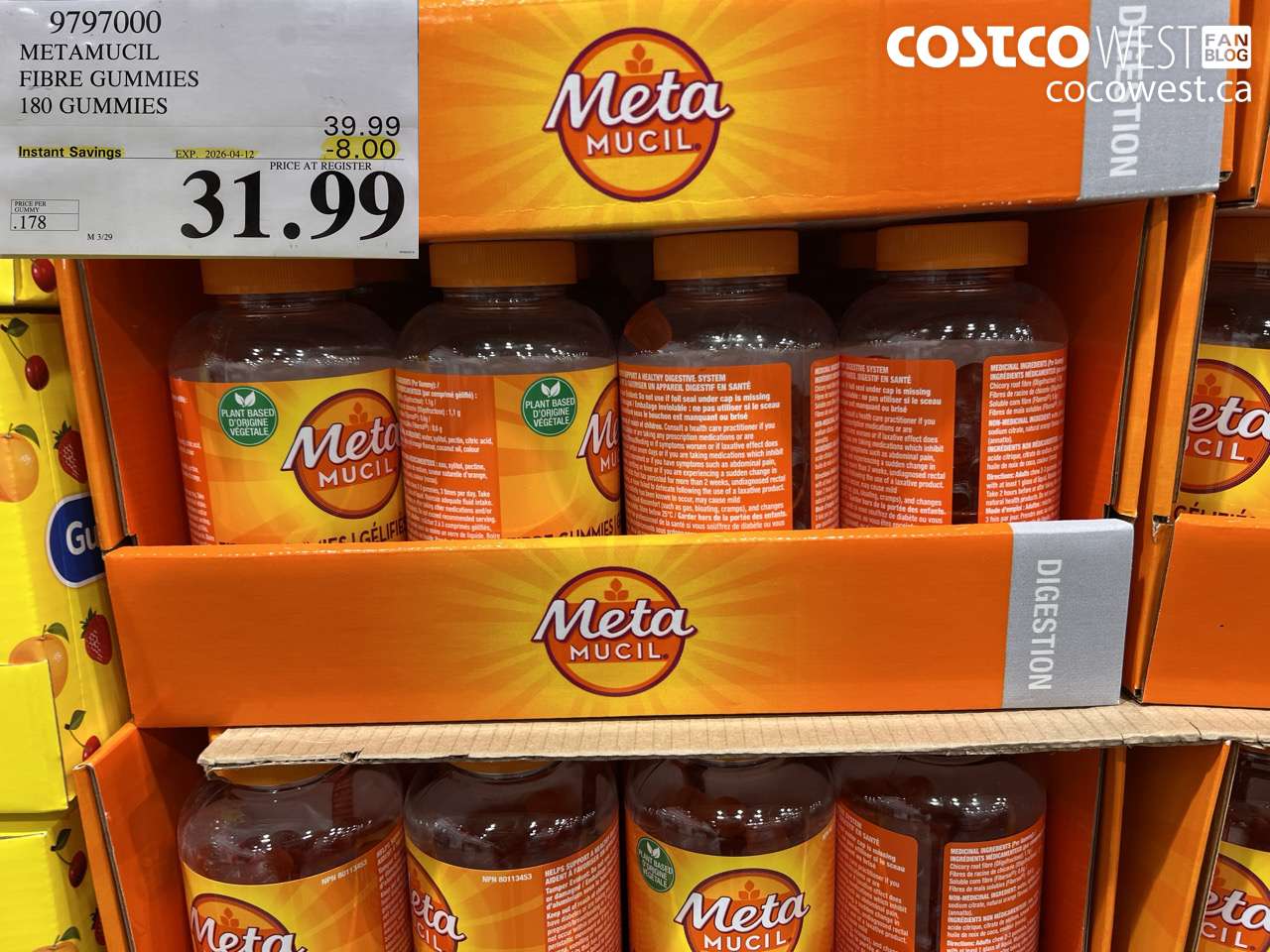 9797000 METAMUCIL FIBRE GUMMIES 180 GUMMIES ($8.00 INSTANT SAVINGS EXPIRES ON 2026-04-12) $31.99