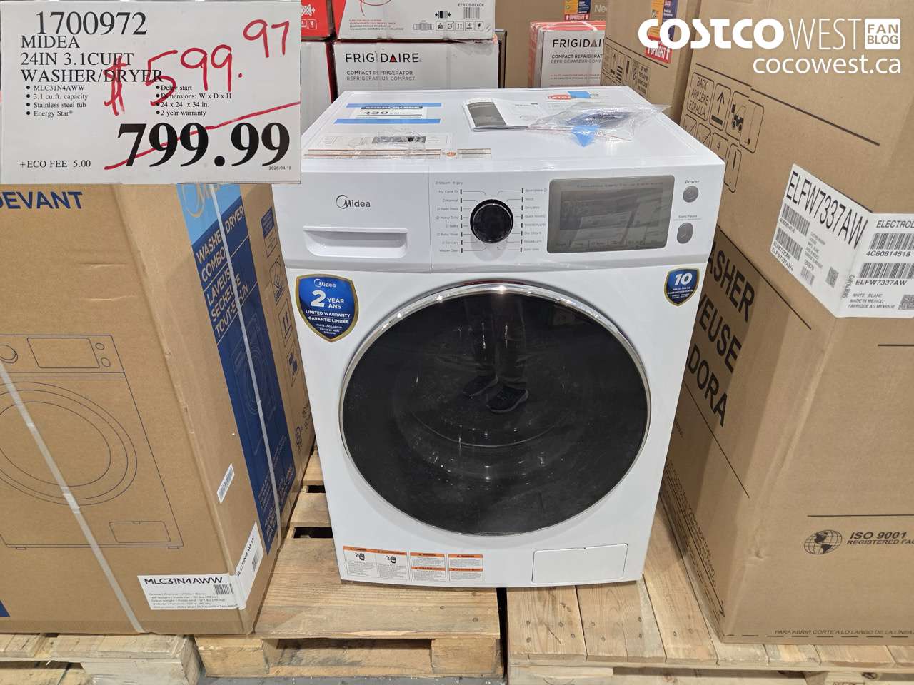 1700972 MIDEA 24IN 3.1CUFT WASHER/DRYER $599.97