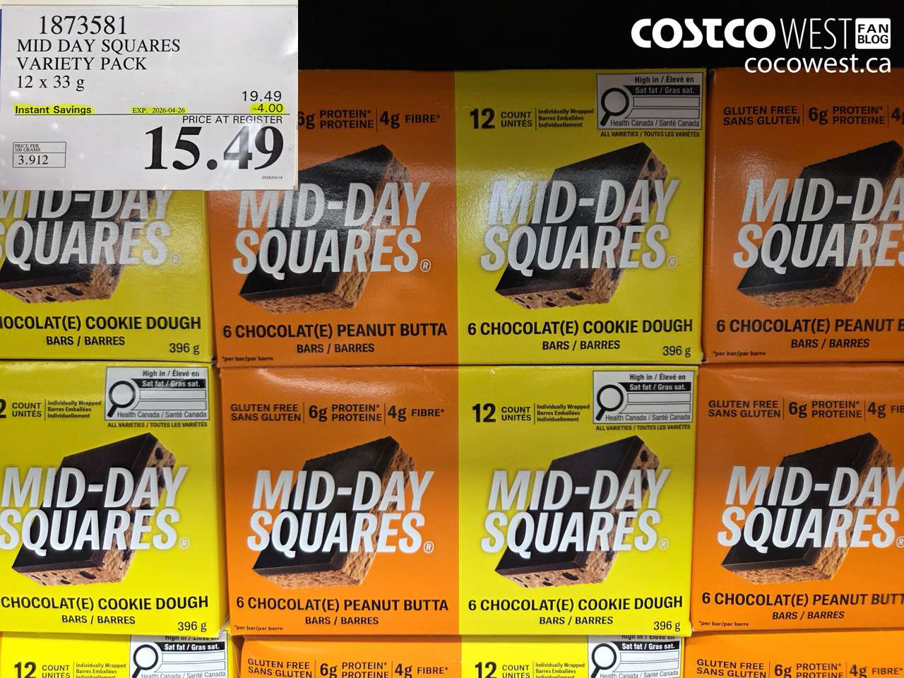 1873581 MID DAY SQUARES VARIETY PACK 12 X 33 G ($4.00 INSTANT SAVINGS EXPIRES ON 2026-04-26) $15.49