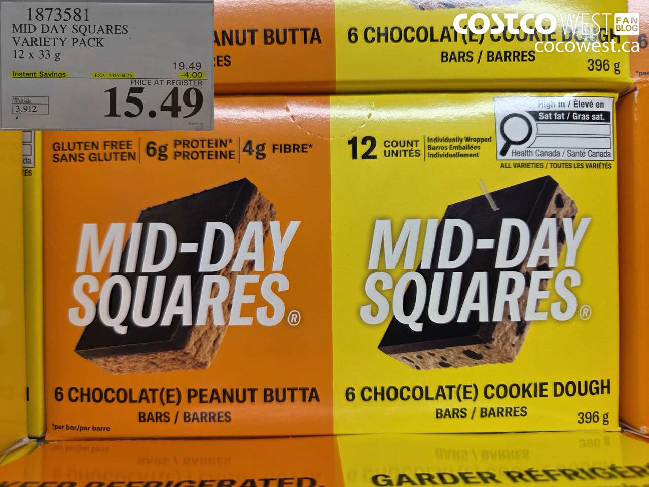 1873581 MID DAY SQUARES VARIETY PACK 12 X 33 G ($4.00 INSTANT SAVINGS EXPIRES ON 2026-04-26) $15.49
