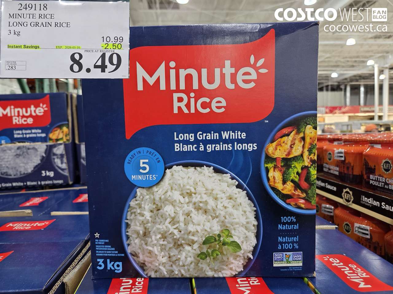 249118 MINUTE RICE LONG GRAIN RICE 3 KG ($2.50 INSTANT SAVINGS EXPIRES ON 2026-05-10) $8.49