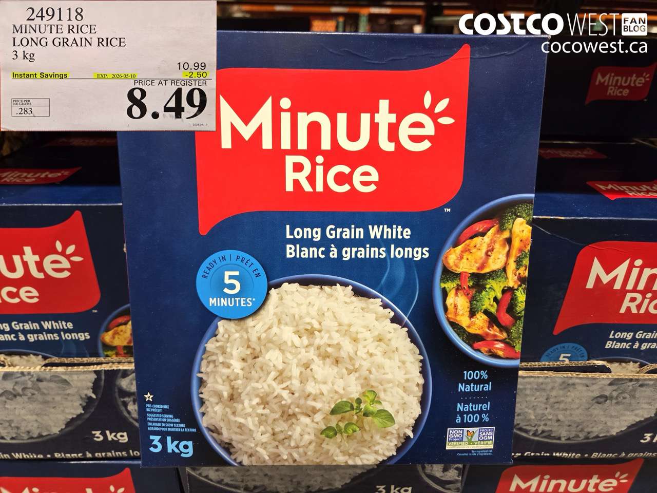 249118 MINUTE RICE LONG GRAIN RICE 3 KG ($2.50 INSTANT SAVINGS EXPIRES ON 2026-05-10) $8.49