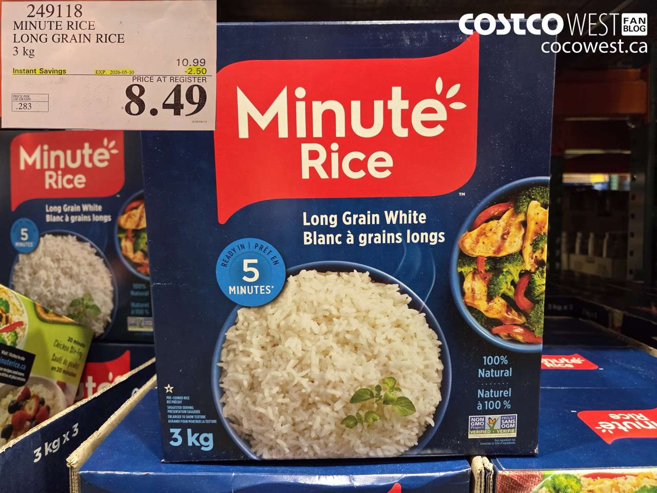249118 MINUTE RICE LONG GRAIN RICE 3 KG ($2.50 INSTANT SAVINGS EXPIRES ON 2026-05-10) $8.49