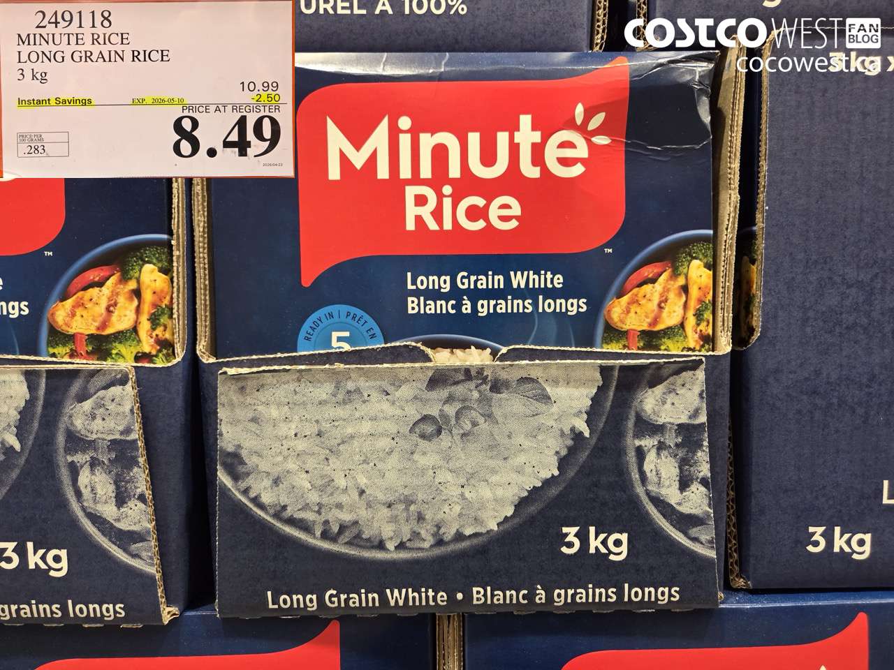 249118 MINUTE RICE LONG GRAIN RICE 3 KG ($2.50 INSTANT SAVINGS EXPIRES ON 2026-05-10) $8.49