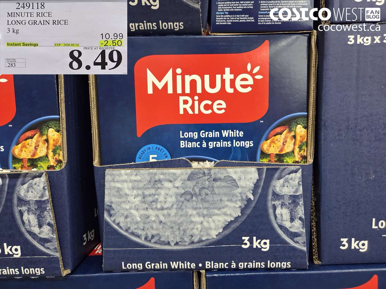 249118 MINUTE RICE LONG GRAIN RICE 3 KG ($2.50 INSTANT SAVINGS EXPIRES ON 2026-05-10) $8.49