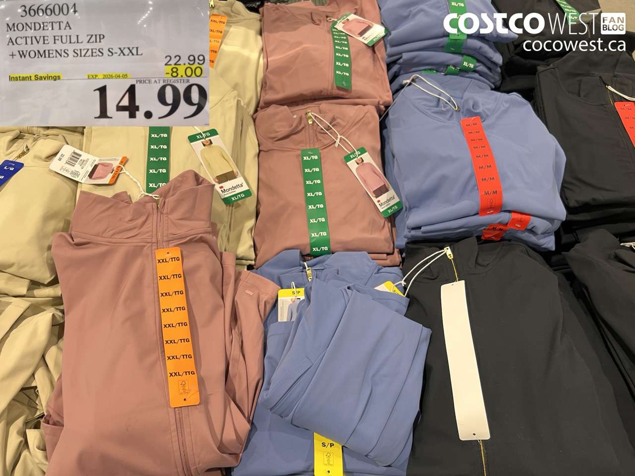 3666004 MONDETTA ACTIVE FULL ZIP + WOMENS SIZES S-XXL ($8.00 INSTANT SAVINGS EXPIRES ON 2026-04-05) $14.99