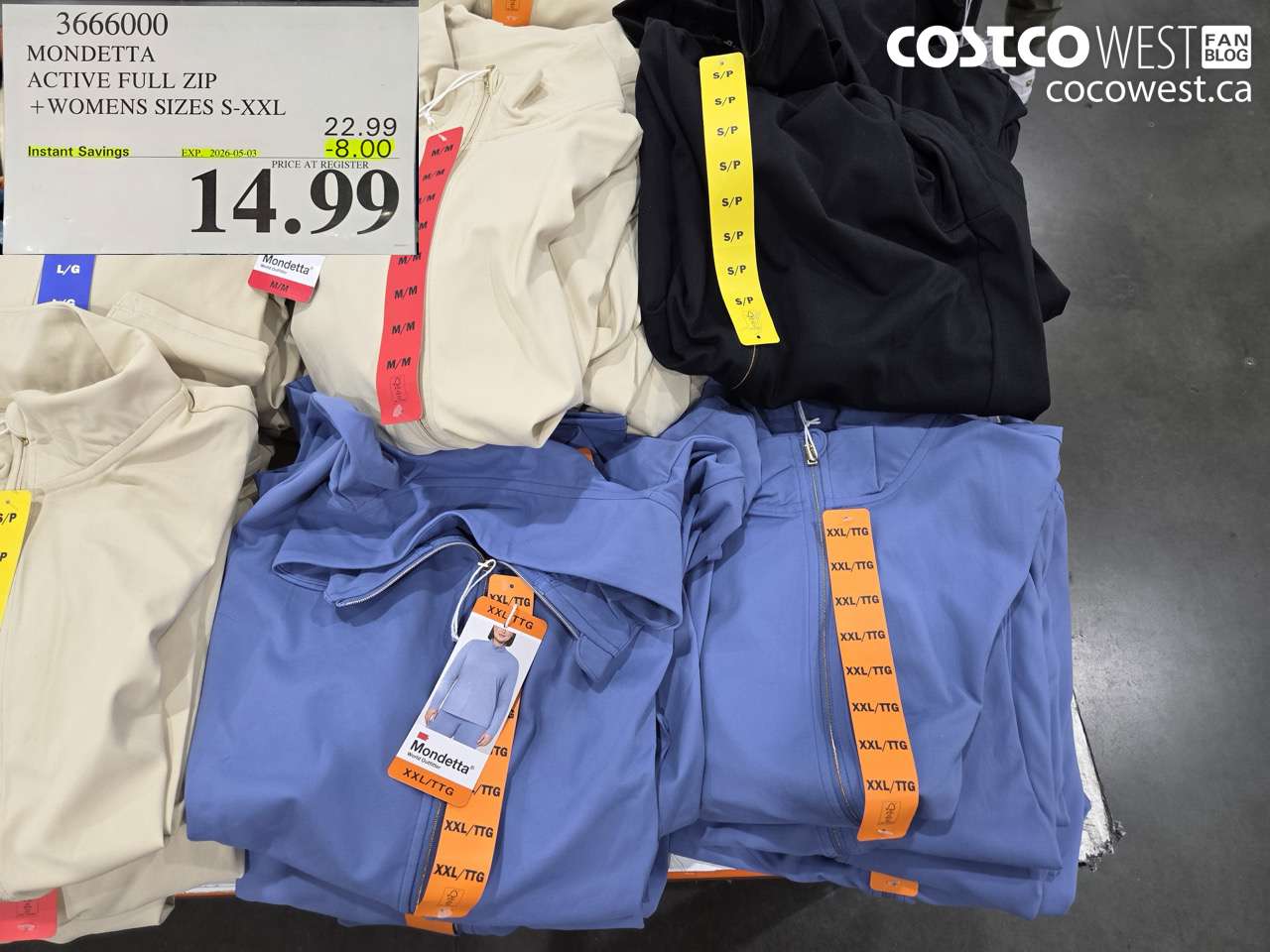 366600 MONDETTA ACTIVE FULL ZIP + WOMENS SIZES S-XXL ($8.00 INSTANT SAVINGS EXPIRES ON 2026-05-03) $14.99