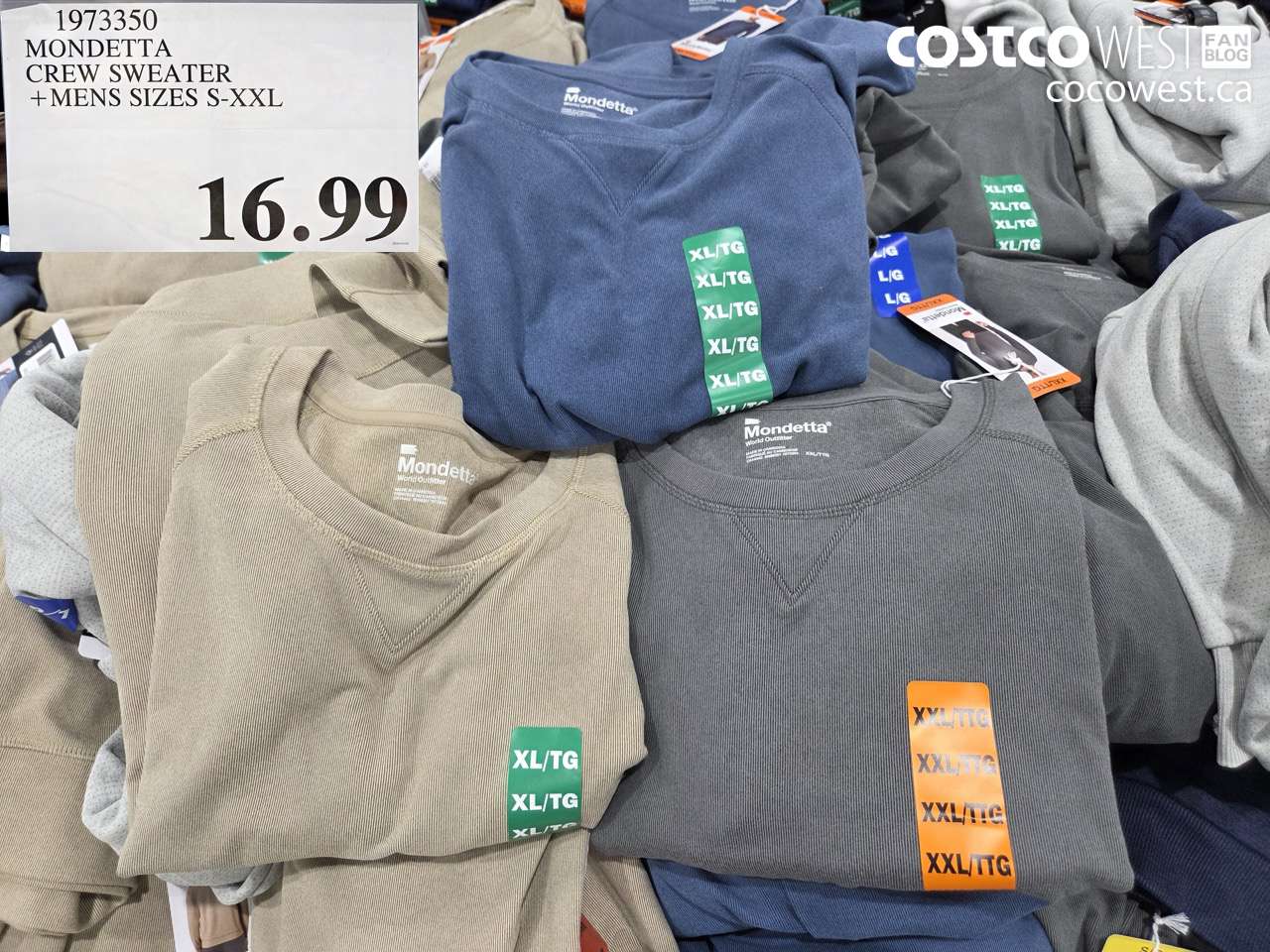 1973350 MONDETTA CREW SWEATER +MENS SIZES S-XXL $16.99