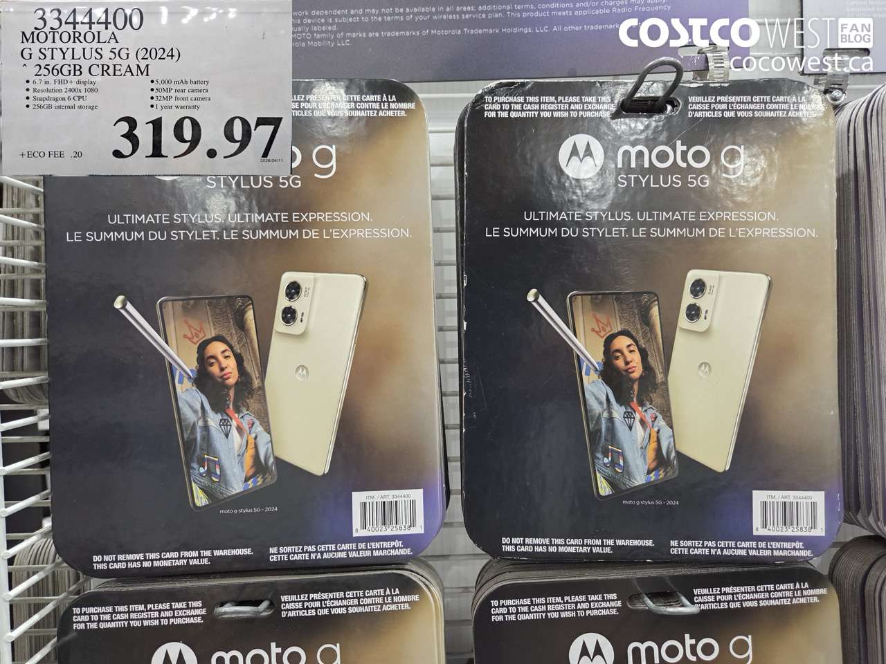 3344400 MOTOROLA G STYLUS 5G (2024) 256GB CREAM $319.97