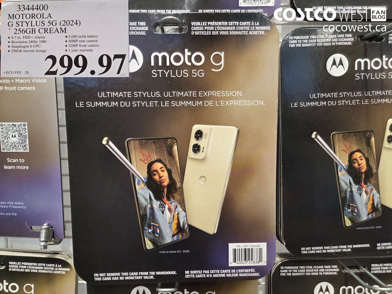 3344400 MOTOROLA G STYLUS 5G (2024) 256GB CREAM $299.97