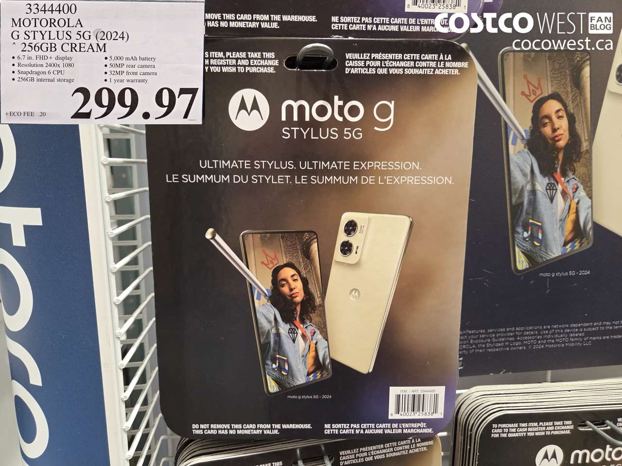 3344400 MOTOROLA G STYLUS 5G (2024) 256GB CREAM $299.97